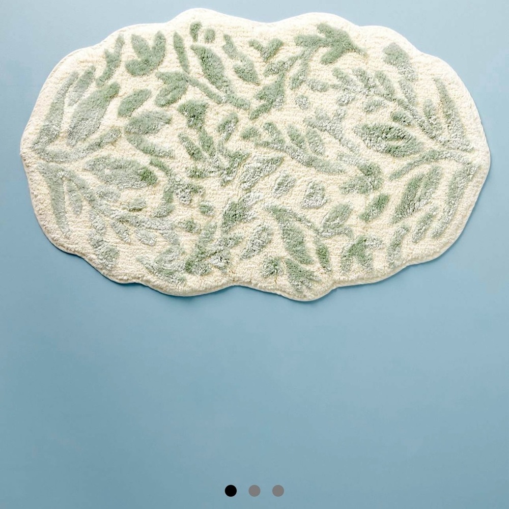 Two Anthropologie Green and Cream Bath Mat with Textured Design,
 34” x 21”